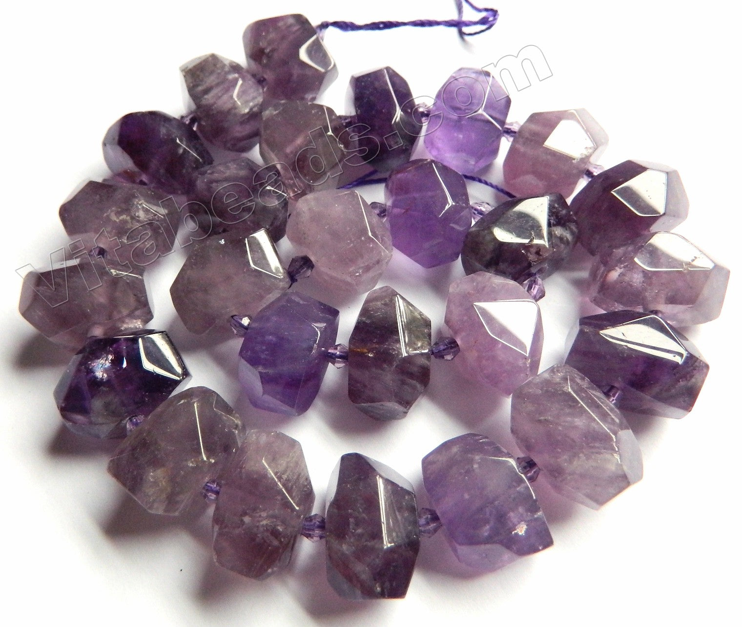 Amethyst Medium Natural   -  Center Cut Faceted Tumble w/ Spacers 16"