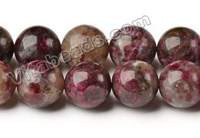 Dark Pink Tourmaline Natural AA  -  Smooth Round Beads 16"
