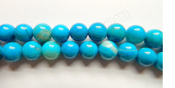 Deep Blue Crazy Lace Agate A  -  Smooth Round Beads  16"