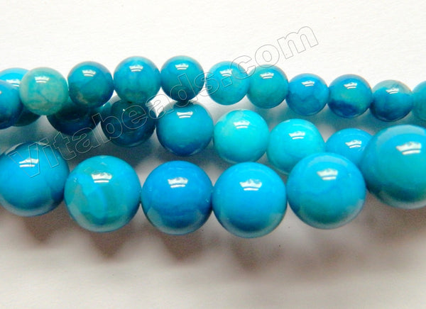 Deep Blue Crazy Lace Agate A  -  Smooth Round Beads  16"