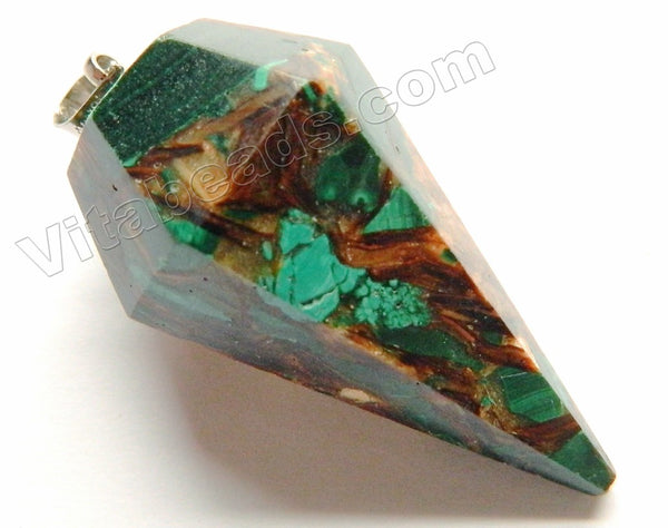 Bronzite Malachite Recomposed  Faceted Point Pendant