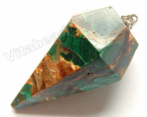 Bronzite Malachite Recomposed  Faceted Point Pendant