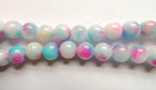 Light Purple Blue White Candy Jade  -  Smooth Round Beads  16"