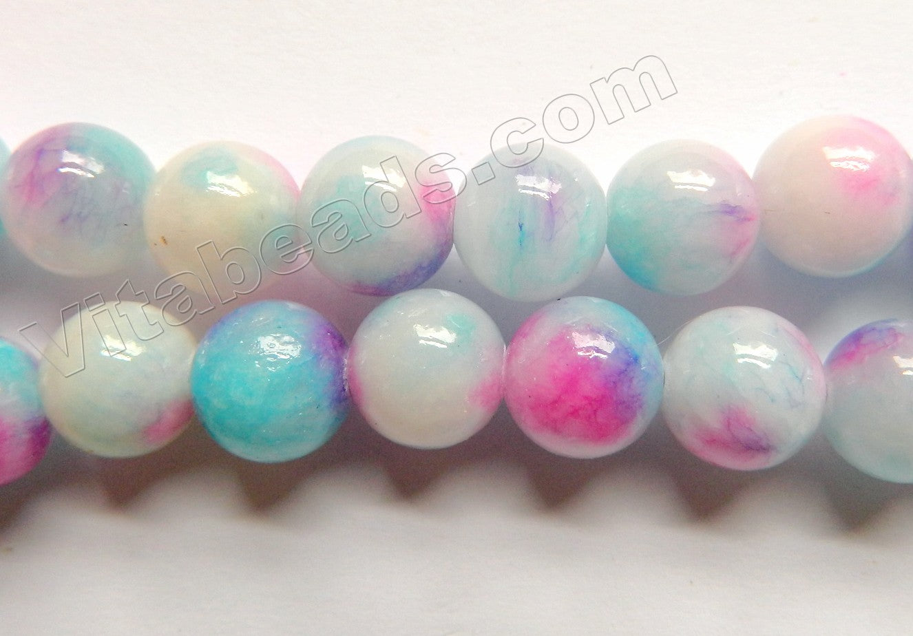 Light Purple Blue White Candy Jade  -  Smooth Round Beads  16"