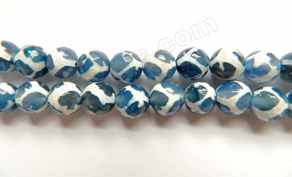 DZi Agate  -  Sky Blue w/ White Zebra Line  -  Faceted Round  15"