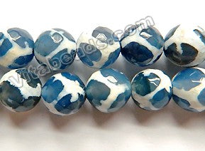 DZi Agate  -  Sky Blue w/ White Zebra Line  -  Faceted Round  15"