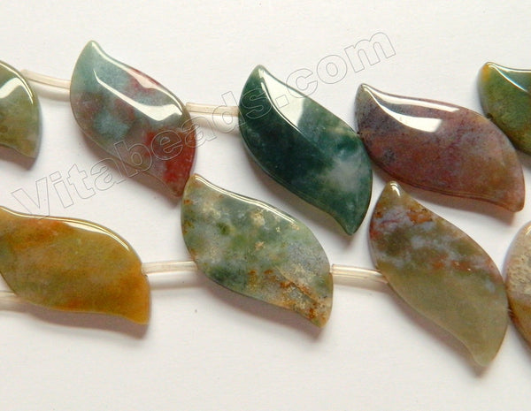 Fancy Jasper AAA  -  2-side Fancy Leaf Beads Strand  16"