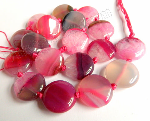 Fuchsia Grey Fire Agate w/ Quartz  -  Puff Coins  16"