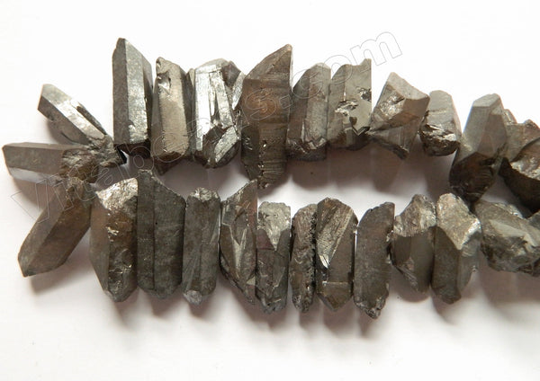 Metallic Coated Dark Grey Crystal Natural  -  Graduated Faceted Tooth  16"