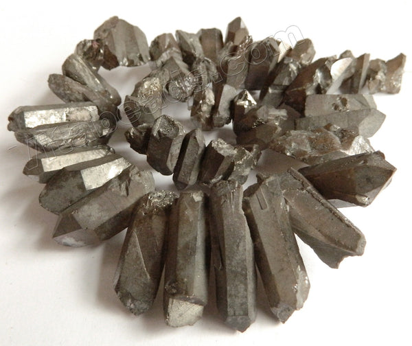 Metallic Coated Dark Grey Crystal Natural  -  Graduated Faceted Tooth  16"
