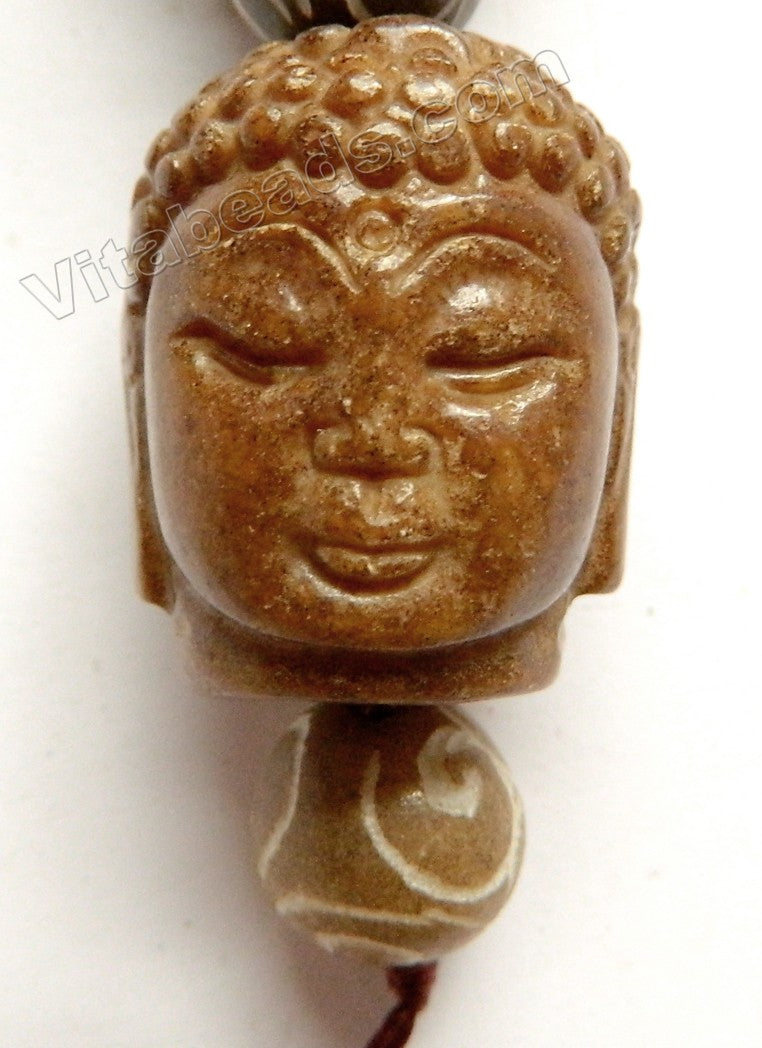 Brown SoCho Jade  -  Carved Buddha Head Pendant