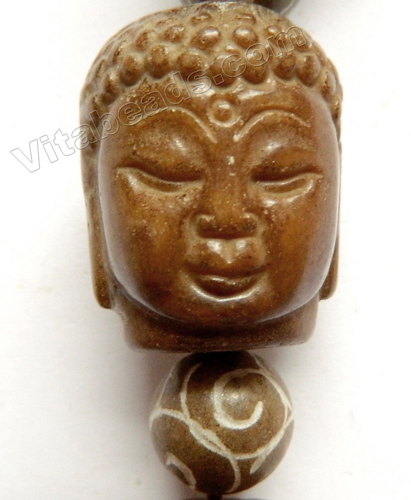 Brown SoCho Jade  -  Carved Buddha Head Pendant
