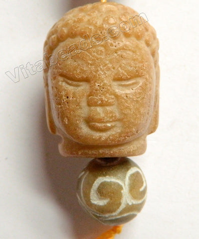 Yellow SoCho Jade  -  Carved Buddha Head Pendant