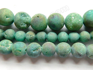 Frosted Green Druzy Quartz  -  Smooth Round Beads  15"