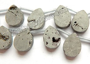 Frosted Silvery Druzy Crystal  -  Smooth Flat Briolette  8"
