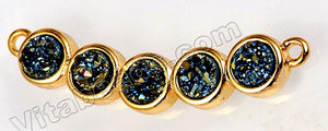 5 Coin Druzy Connector with Gold  Dark Blue Peacock