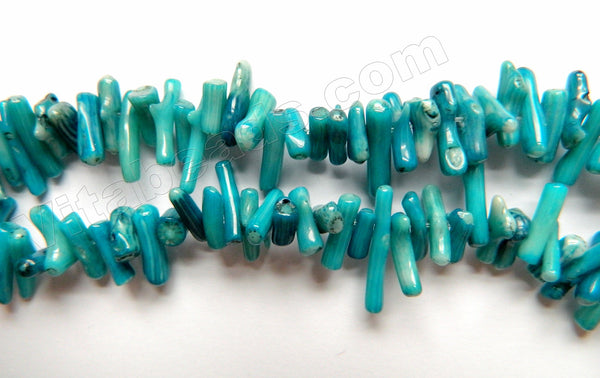 Dark Turquoise Blue Coral -  Side Drilled Sticks 15"
