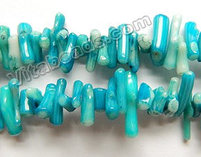 Bright Turquoise Blue Coral -  Side Drilled Sticks 15"