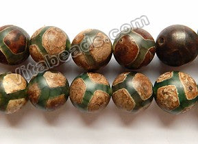 Tibetan Turtle Agate  -  Smooth Round Beads  15"