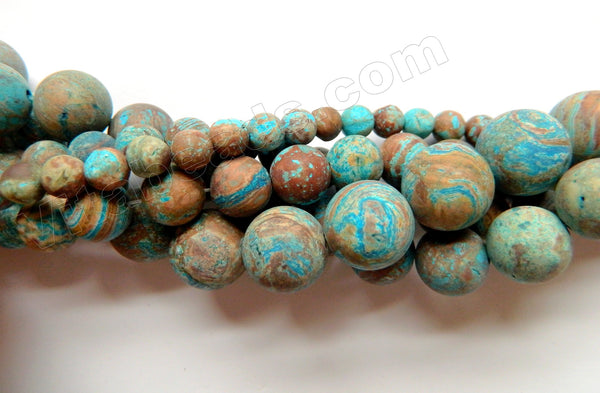 Matte Aqua Stripe Jasper  -  Frosted Smooth Round  16"