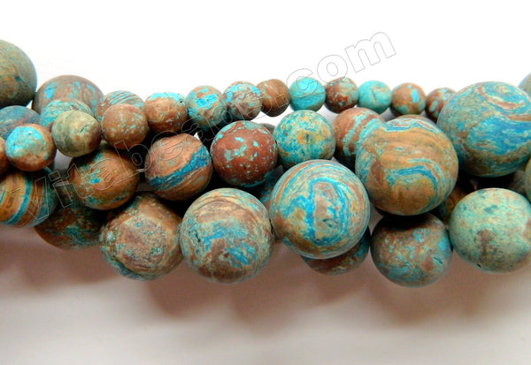 Matte Aqua Stripe Jasper  -  Frosted Smooth Round  16"