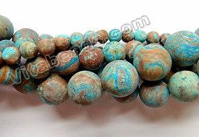 Matte Aqua Stripe Jasper  -  Frosted Smooth Round  16"