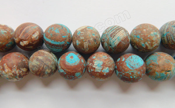 Matte Aqua Stripe Jasper  -  Frosted Smooth Round  16"