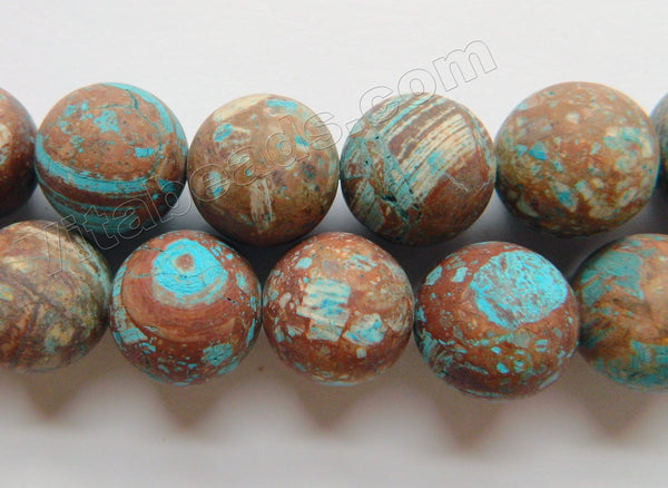 Matte Aqua Stripe Jasper  -  Frosted Smooth Round  16"