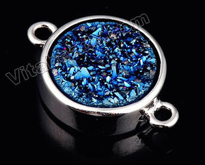 Sapphire Blue Druzy Round Connector w/ Silvery Trim