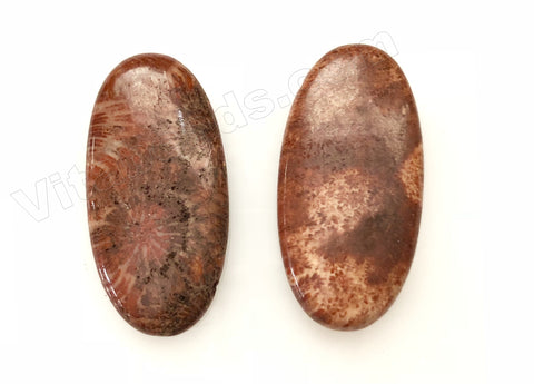 Pendant - Smooth Long Oval Red Fossil Jasper