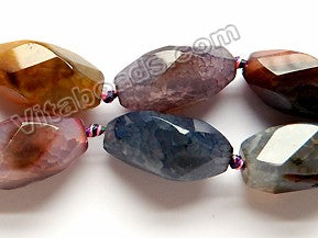 Dark Tourmaline Color Mixed Fire Agate  -  Machine Cut Twist Rice  16"