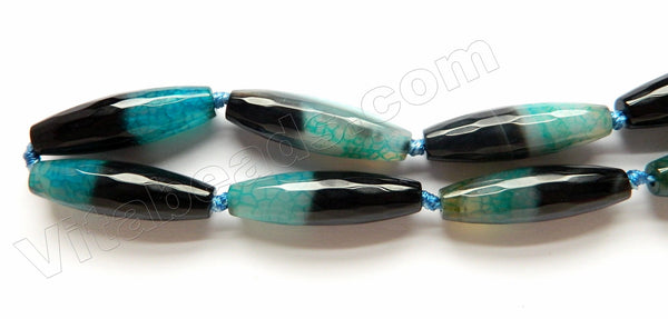 Blue Black Fire Agate  -  Faceted Long Rice  16"