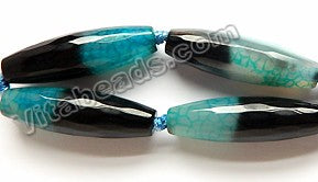Blue Black Fire Agate  -  Faceted Long Rice  16"