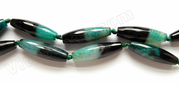 Green Black Fire Agate  -  Faceted Long Rice  16"