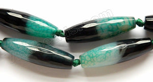 Green Black Fire Agate  -  Faceted Long Rice  16"