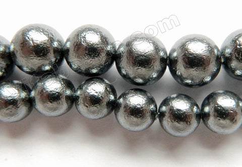 Metallic Dark Grey Stardust Shell Pearl  -  Smooth Round Beads 16"