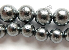 Metallic Dark Grey Stardust Shell Pearl  -  Smooth Round Beads 16"