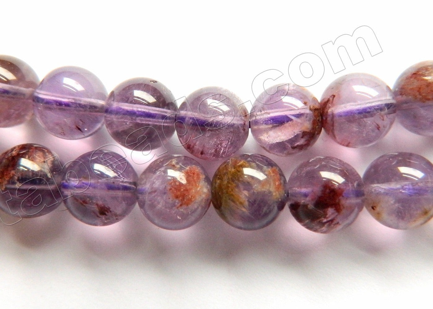 Natural Amatrine Phantom Crystal Quartz AAA Lodolite  -  Smooth Round Beads 16"