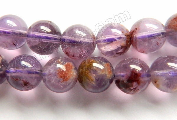 Natural Amatrine Phantom Crystal Quartz AAA  Lodolite -  Smooth Round Beads 16"
