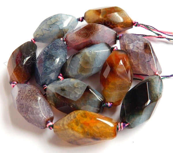 Dark Tourmaline Color Mixed Fire Agate  -  Machine Cut Twist Rice  16"