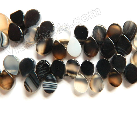 Black Sardonix Agate  -  Top Drilled Small Flat Briolette  16"