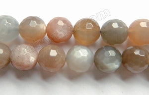 Mixed Grey Pink Moonstone Natural AAA  -  Faceted Round 15"