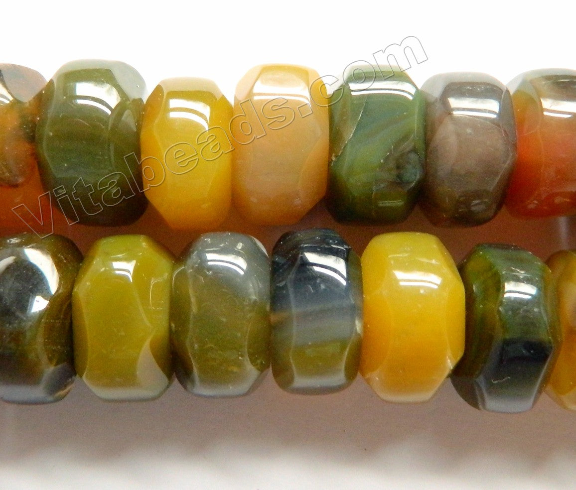 Yellow Green Mixed Sardonix Agate  -  Big Machine Cut Rondels  15"