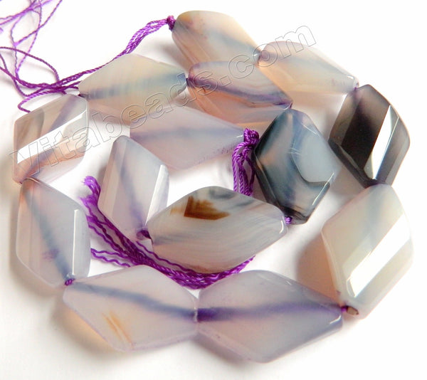 Light Purple Grey Sardonix Agate  -  Twist Faceted Diamond  16"