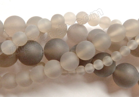 Matte Grey Agate  -  Smooth Round Beads  16"