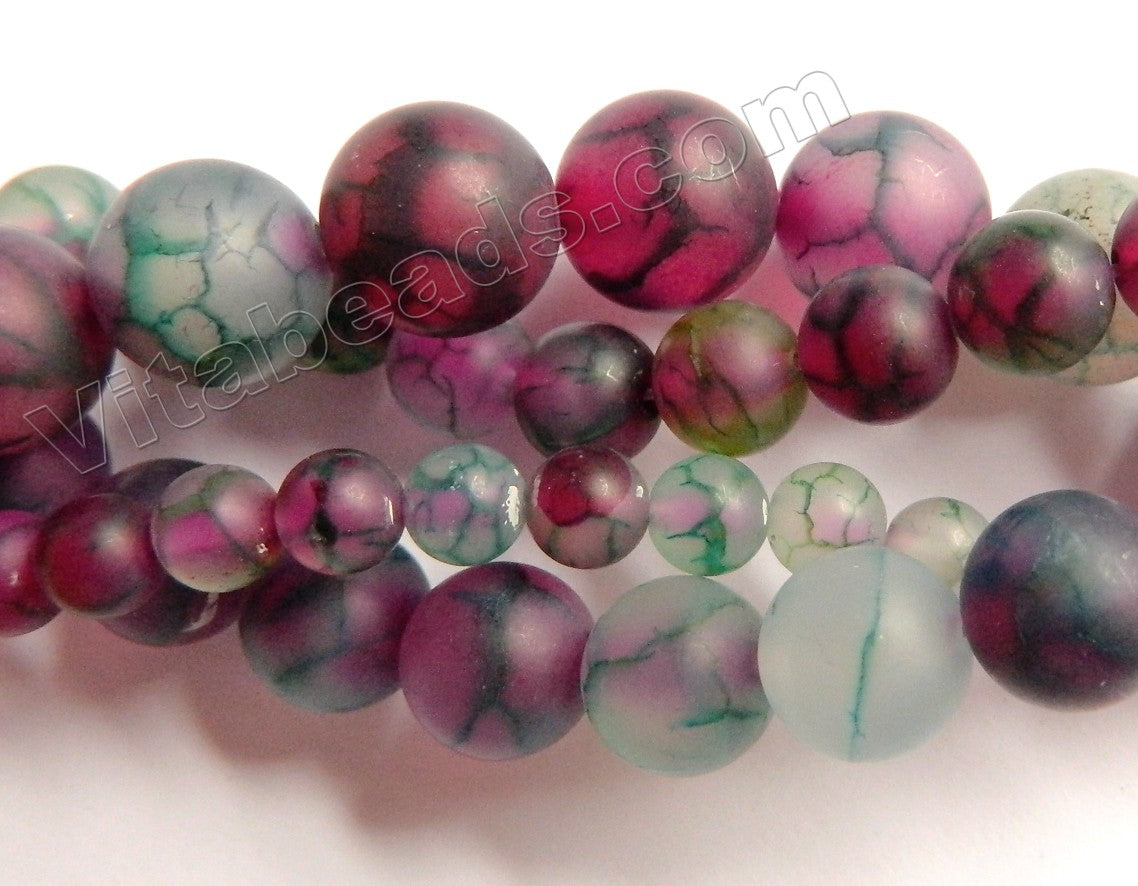 Frosted Purple Green Fire Agate  -  Smooth Round Beads  15"