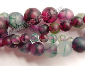 Frosted Purple Green Fire Agate  -  Smooth Round Beads  15"