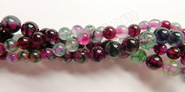 Mixed Purple Green Fire Agate  -  Smooth Round Beads  15"