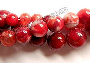 Dark Coral Red Ceramic Agate  -  Smooth Round Beads  15"