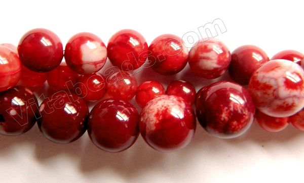 Dark Coral Red Ceramic Agate  -  Smooth Round Beads  15"